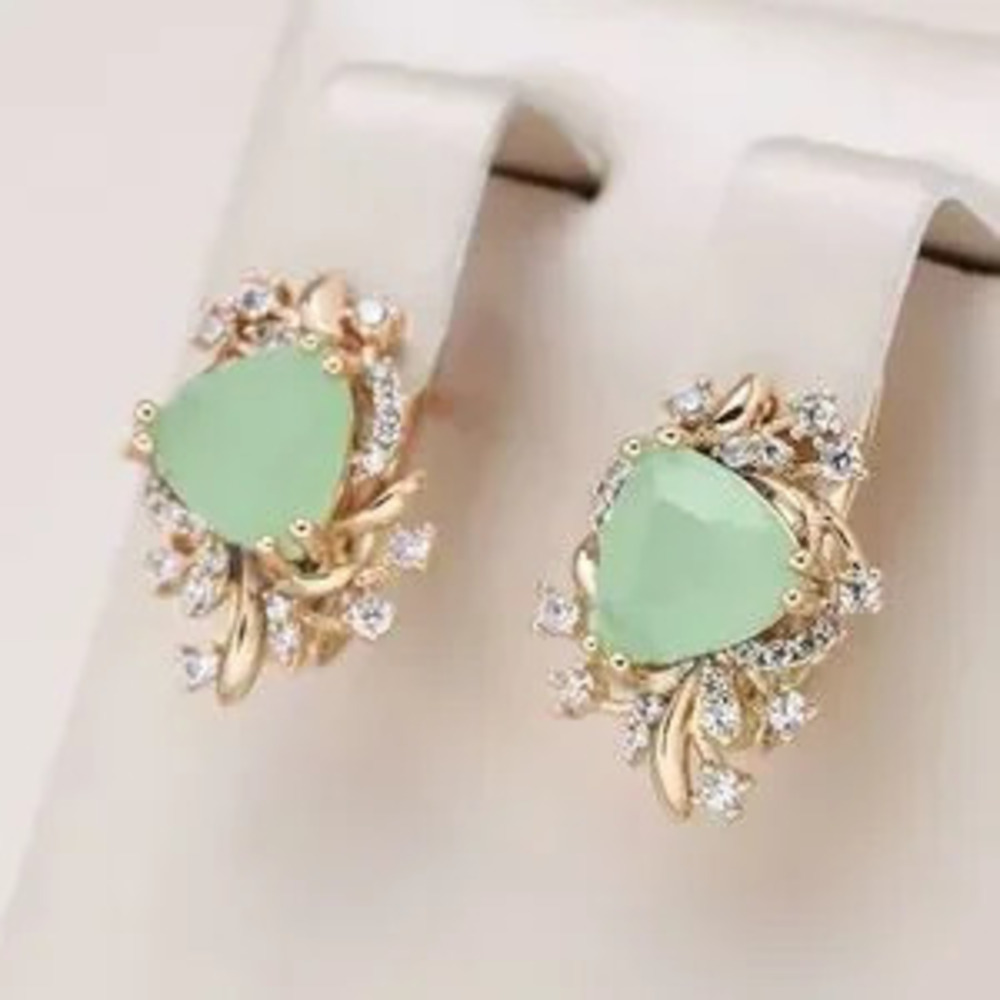 585 Rose Gold Color Green Natural Zircon Drop Earrings